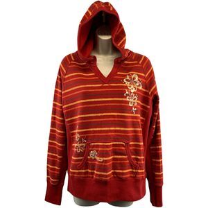 Maurices Womens Hoodie Sweatshirt Large Long Sleeve Striped Floral Sequin Pocket